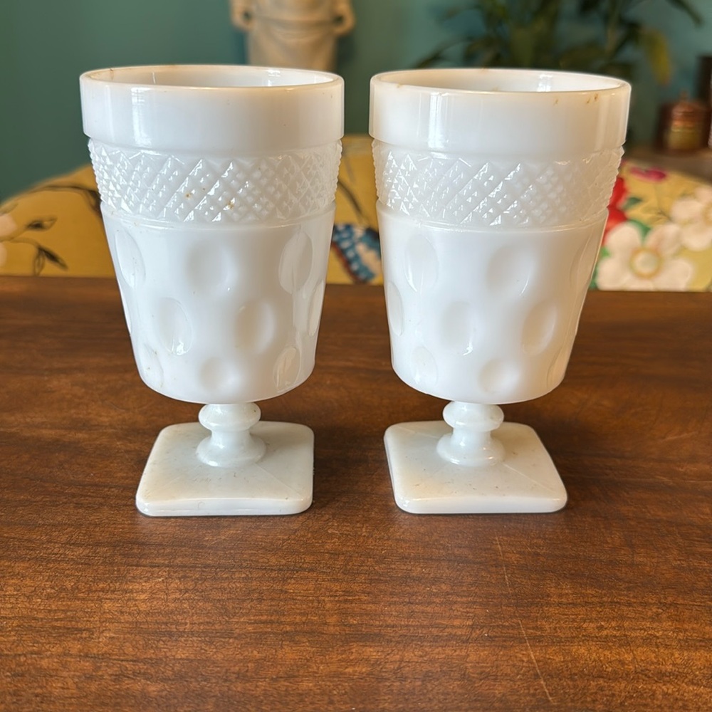 McKee Opal Milk Glass Vintage Goblet Footed Stemware